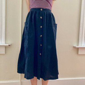 AE Black Midi Skirt with Buttons
